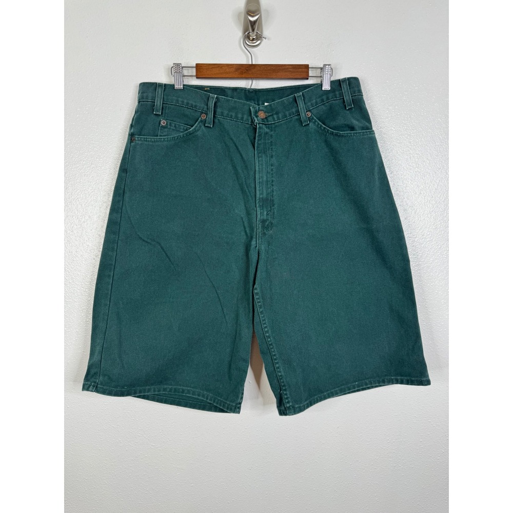 Vintage Levis 560 Orange Tab Green Denim Shorts Mens 38 Loose Fit Made in USA